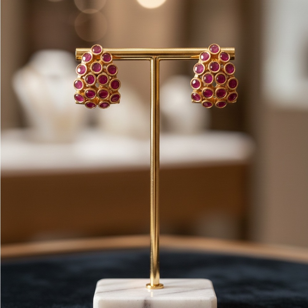 Elegant Ruby Cluster Earrings in 925 silver